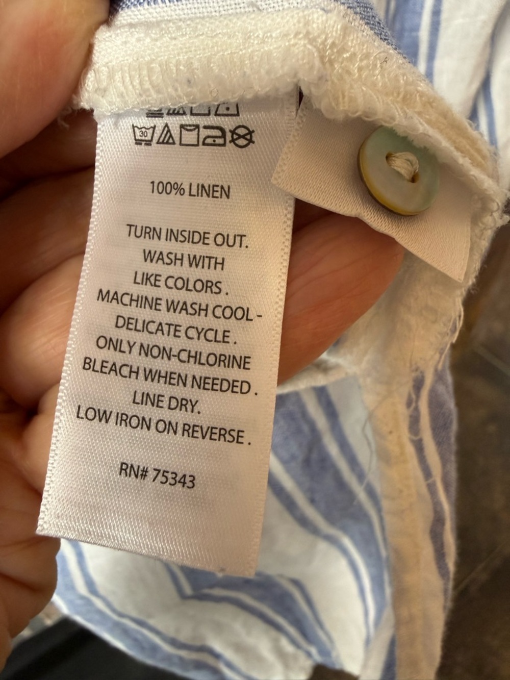 Saint Tropez West linen long striped shirt L MOP buttons, shouts summer nights! - Picture 5 of 8